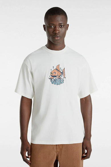 Ecru korte mouwen T-shirt van VANS met kleurrijke visprint en logo, front view, casual fit
