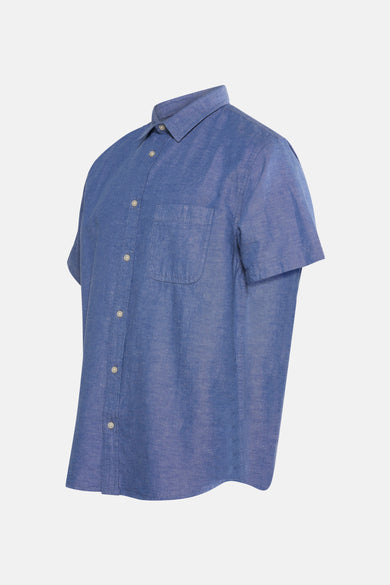 Blauw overhemd met korte mouwen van VANS “OFF THE WALL”, met knoopsluiting en borstzak.