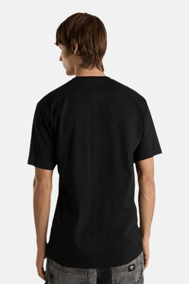 Zwart T-shirt met korte mouwen van VANS “OFF THE WALL”, gezien van achteren, met een effen kleur.
