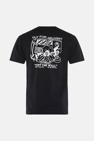 T-shirt noir à manches courtes VANS "OFF THE WALL", avec imprimé blanc d'une camionnette dans le dos.