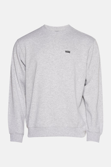 Grijze sweater van Vans met een ronde hals en een klein, zwart logo op de borst.
