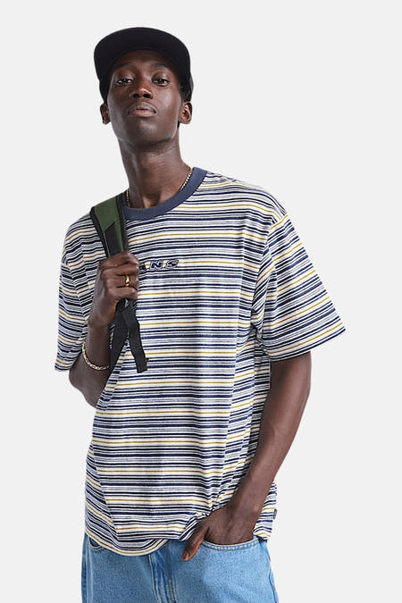 Blauw gestreept T-shirt met korte mouwen van VANS, met ronde hals en een logo op de borst.