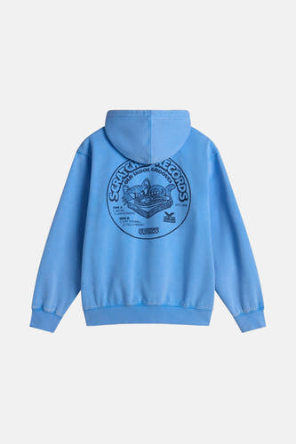 Pull-over bleu avec capuche de Vans, doté d'une impression graphique ronde sur le dos.