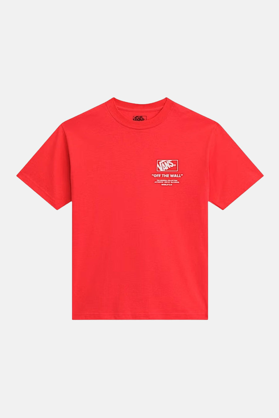 Rood T-shirt met korte mouwen van VANS “OFF THE WALL”, met een klein logo op de borst.