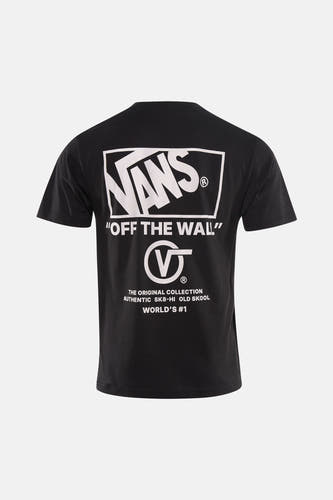 Zwart T-shirt van VANS “OFF THE WALL” met witte logo opdruk op de rug.
