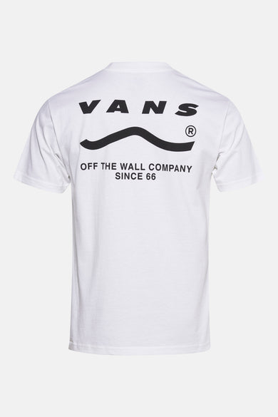 Wit T-shirt met korte mouwen van Vans “Off The Wall” met zwarte print op de achterkant.
