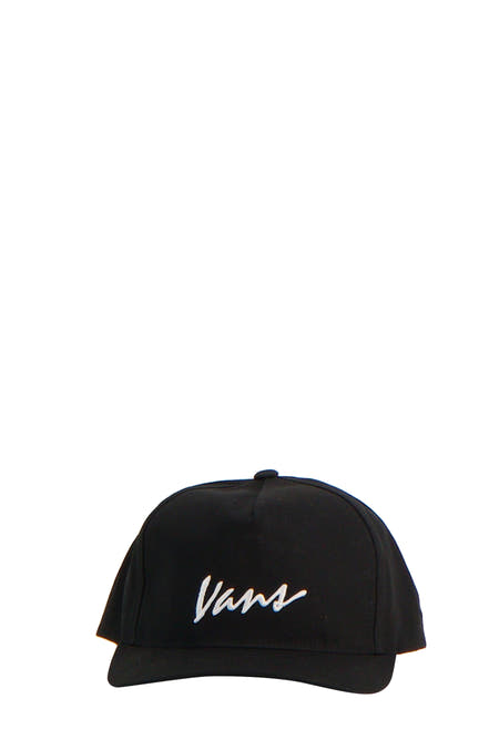 Zwarte pet van Vans, met een wit geborduurd logo aan de voorkant.