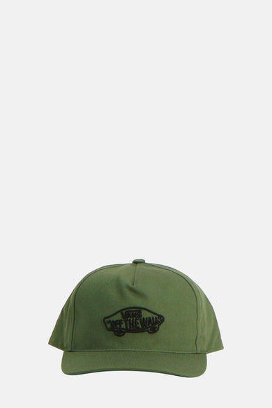 Groene pet van VANS “OFF THE WALL” met logo-embleem op de voorkant, casual accessoire.
