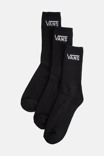 Zwarte sokken van Vans met het logo op de schacht, geribbeld textuur en een wit logo.
