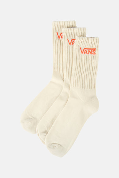 Multipack chaussettes écru VANS "OFF THE WALL", avec structure côtelée et accents de logo orange en haut.