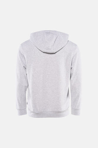 Grijze sweater met kap van VANS "OFF THE WALL", met lange mouwen en effen design, gezien van achteren.