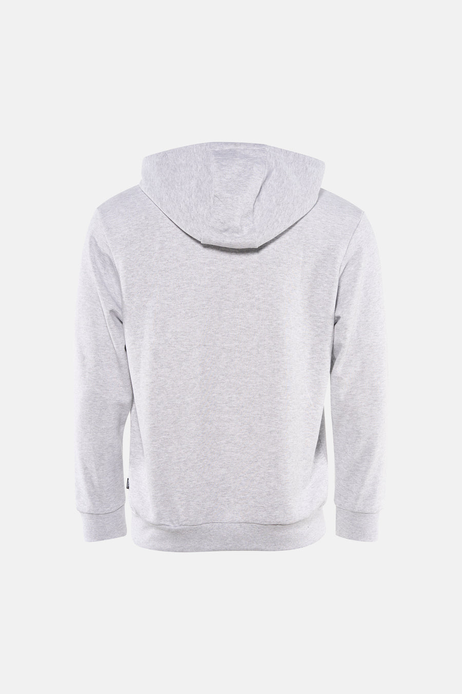 Grijze sweater met kap van VANS "OFF THE WALL", met lange mouwen en effen design, gezien van achteren.