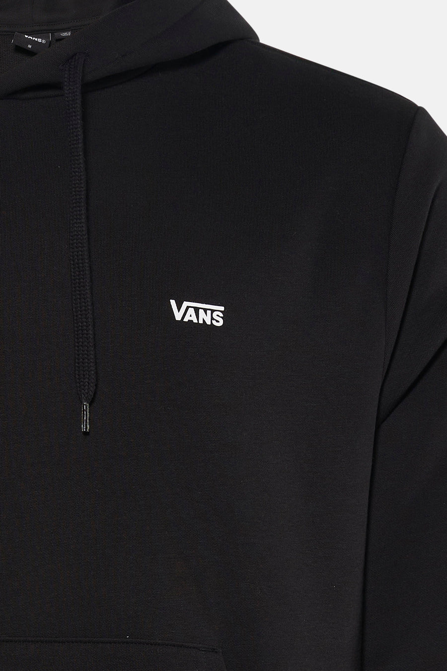 Zwarte sweater met kap van VANS, met trekkoord en klein logo op de borst.
