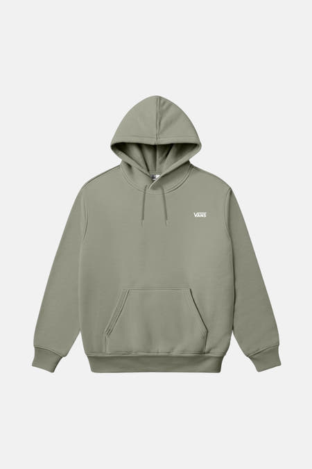 Groene sweater met kap van VANS "OFF THE WALL", met lange mouwen en buidelzak aan de voorkant.