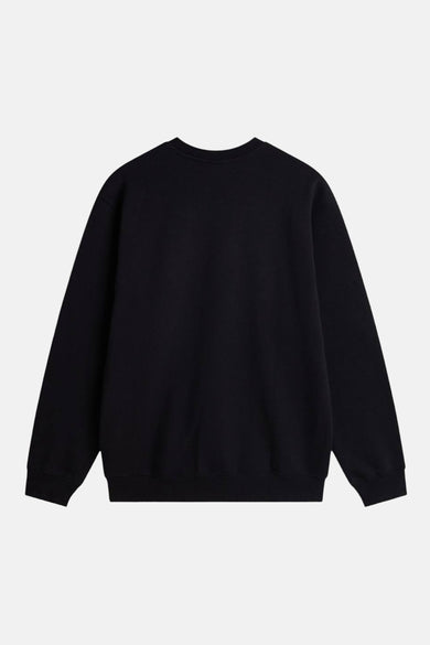 Sweat-shirt noir à col rond VANS "OFF THE WALL", dos visible, tissu uni et manches longues.
