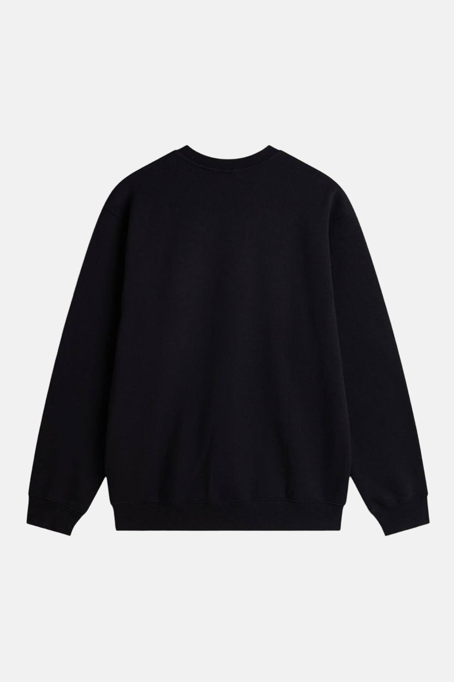 Zwarte sweater met ronde hals van VANS “OFF THE WALL”, achterkant zichtbaar, effen stof en lange mouwen.
