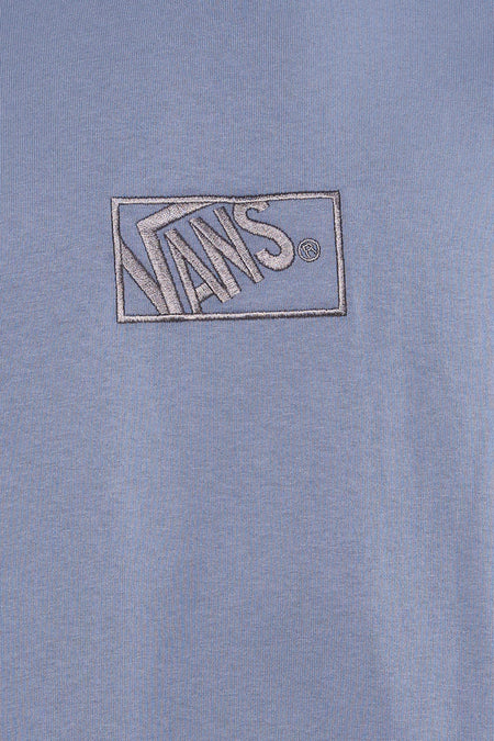 Blauw T-shirt van VANS “OFF THE WALL” met geborduurd logo in vierkant.