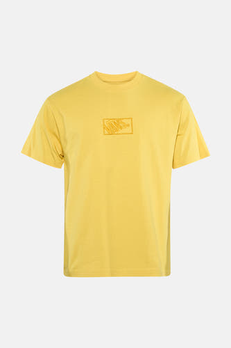 T-shirt jaune de Vans avec un logo carré imprimé sur la poitrine.
