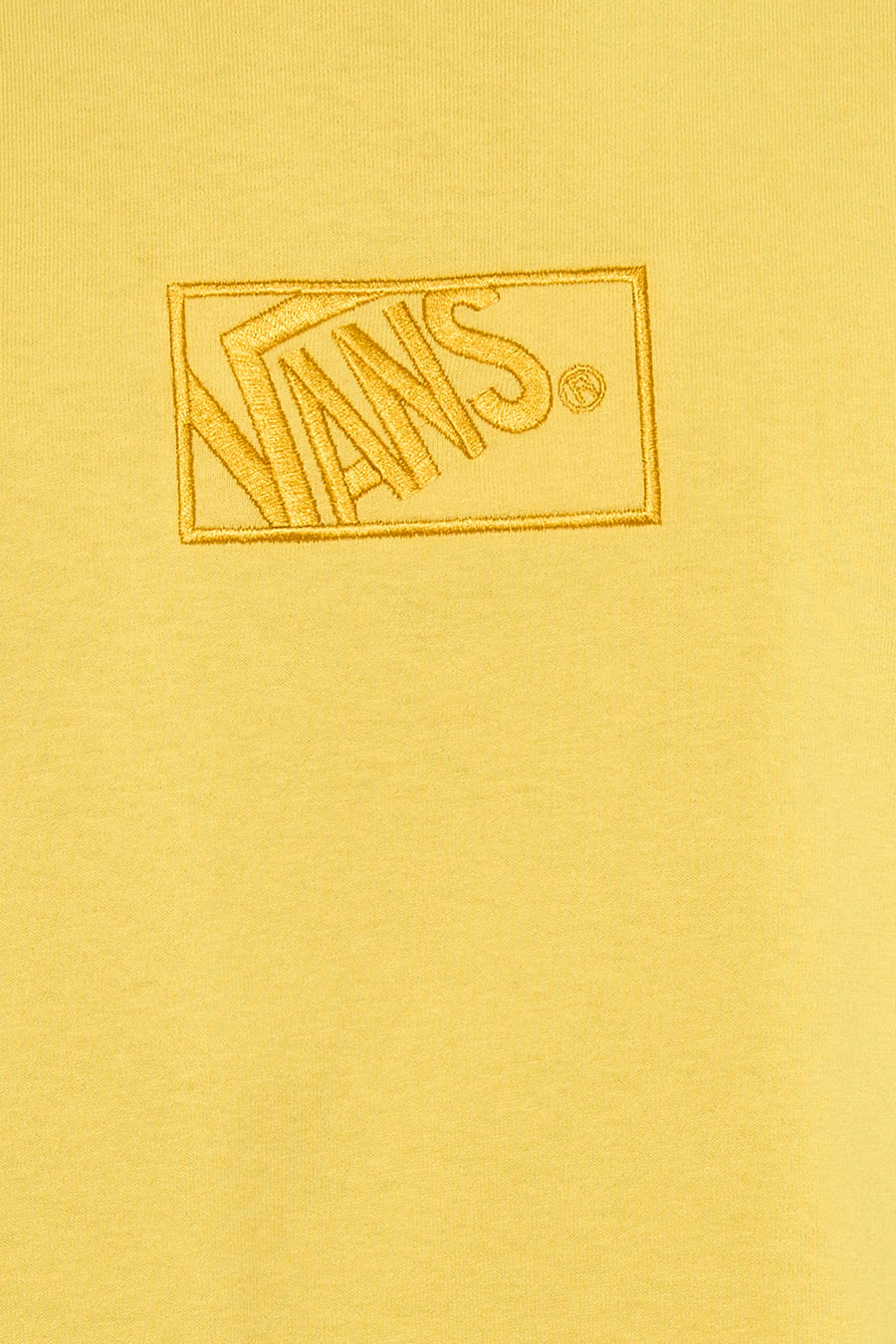 T-shirt jaune VANS "OFF THE WALL" avec logo rectangulaire brodé sur la poitrine.