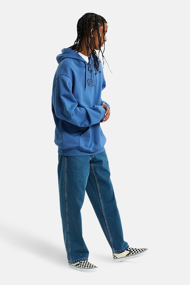 Blauwe sweater met kap van Vans "Off The Wall", met lange mouwen en een logo op de borst.