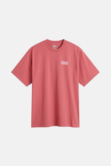 T-shirt rose à manches courtes de Vans avec un logo brodé sur la poitrine.