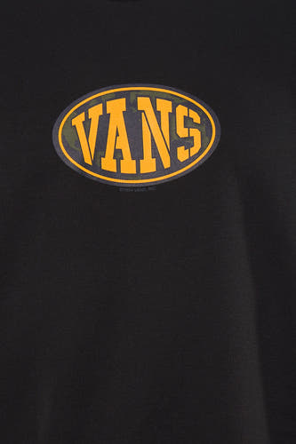 Zwarte sweater van VANS "OFF THE WALL" met camouflage print in de ovale merklogo.
