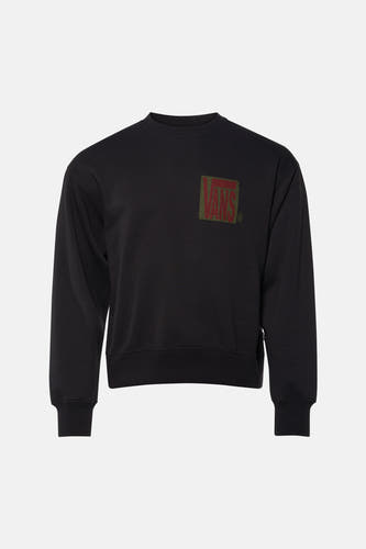 Zwarte sweater van VANS “OFF THE WALL” met een vierkant logo op de borst.

