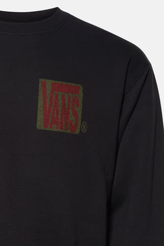 Zwarte sweater met ronde hals van VANS “OFF THE WALL”, met een vintage logo op de borst.
