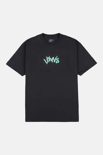 Zwart T-shirt met korte mouwen van VANS “OFF THE WALL”, met groen logo op de borst.
