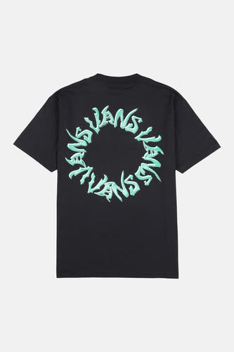 Zwart T-shirt van VANS “OFF THE WALL” met een grafische print in een cirkelvorm op de rug.