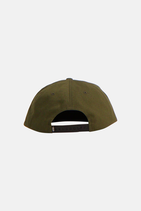Groene pet van VANS met zwarte snapbacksluiting en VANS-label, rugaanzicht.