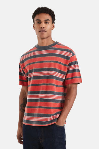 Veelkleurig T-shirt met korte mouwen van VANS “OFF THE WALL”, gestreept met een ronde hals en een tattoo op de arm.
