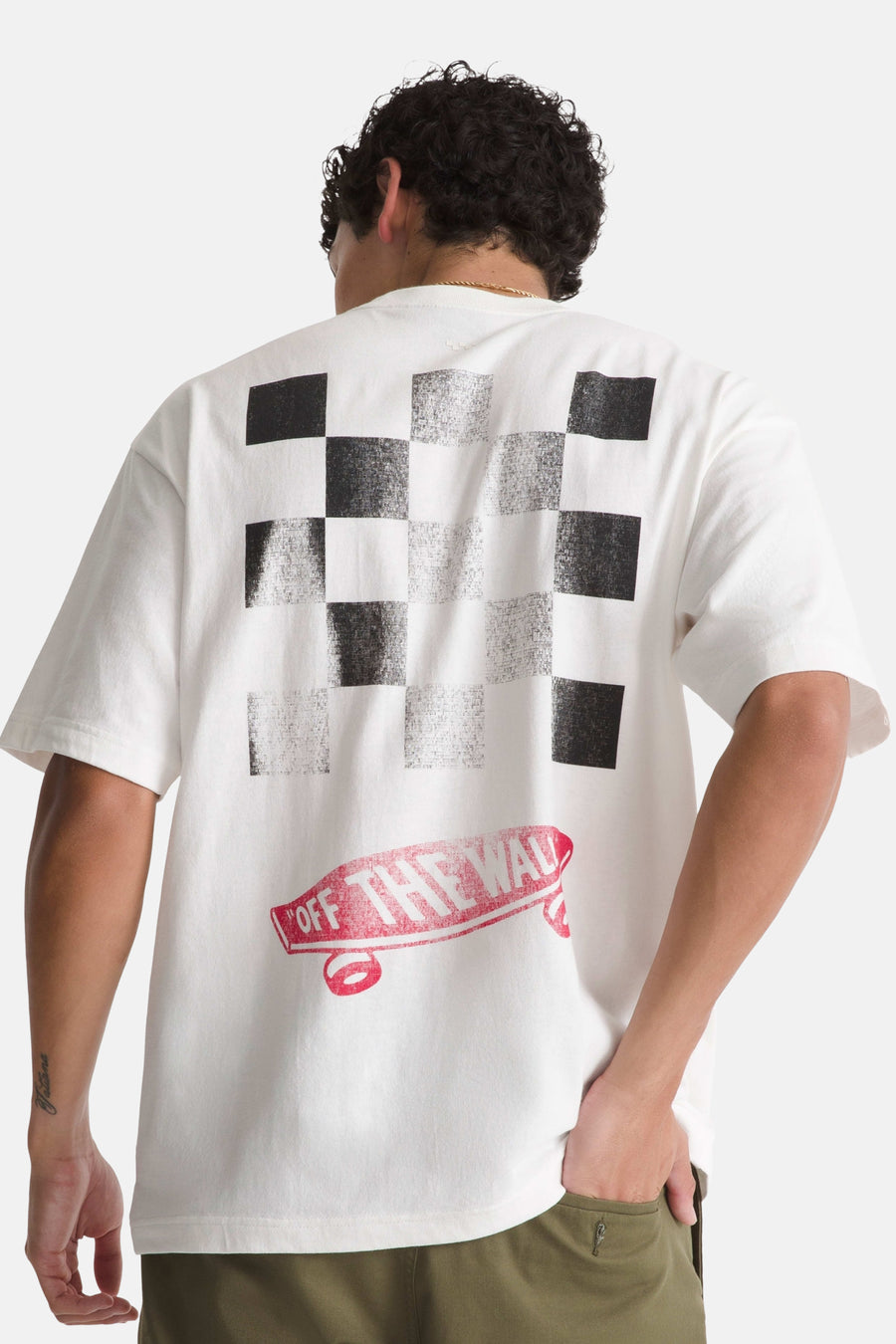 T-shirt blanc à manches courtes VANS "OFF THE WALL", avec petit imprimé rouge.