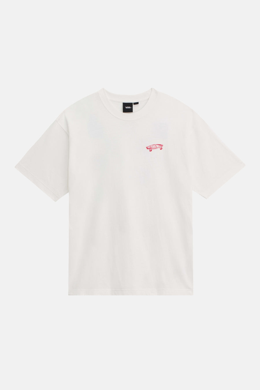 T-shirt blanc à manches courtes VANS "OFF THE WALL", avec un petit logo Vans rouge sur la poitrine.