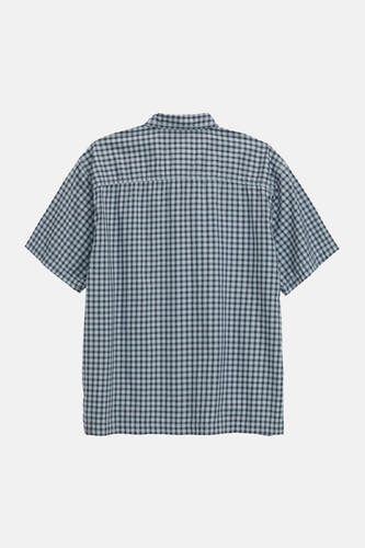 Blauw geruit korte mouwen overhemd van VANS, achterzijde met gestikte detailstrook, casual fit