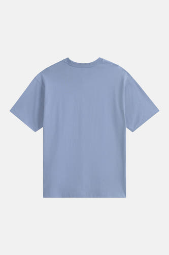Blauw T-shirt van VANS “OFF THE WALL”, effen ontwerp, korte mouwen en ronde hals, achterkant weergegeven.
