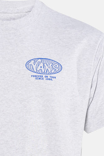 T-shirt gris VANS "OFF THE WALL" avec imprimé logo bleu et manches courtes.