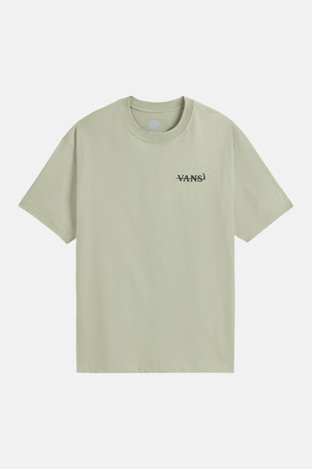 Lichtgroen T-shirt van VANS met een zwart '-VANS)' logo op de borst.