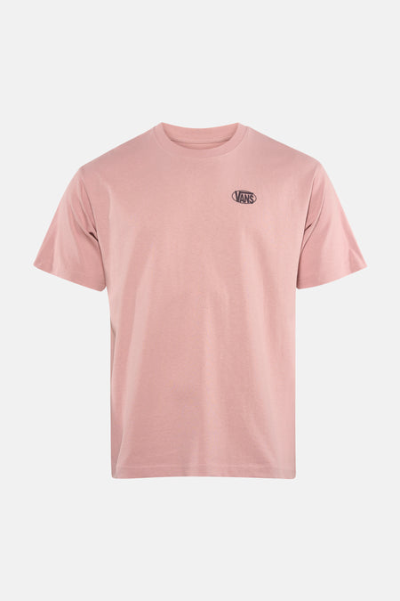 Roze T-shirt van VANS “OFF THE WALL” met korte mouwen, ronde hals en een donker VANS-logo op de borst.