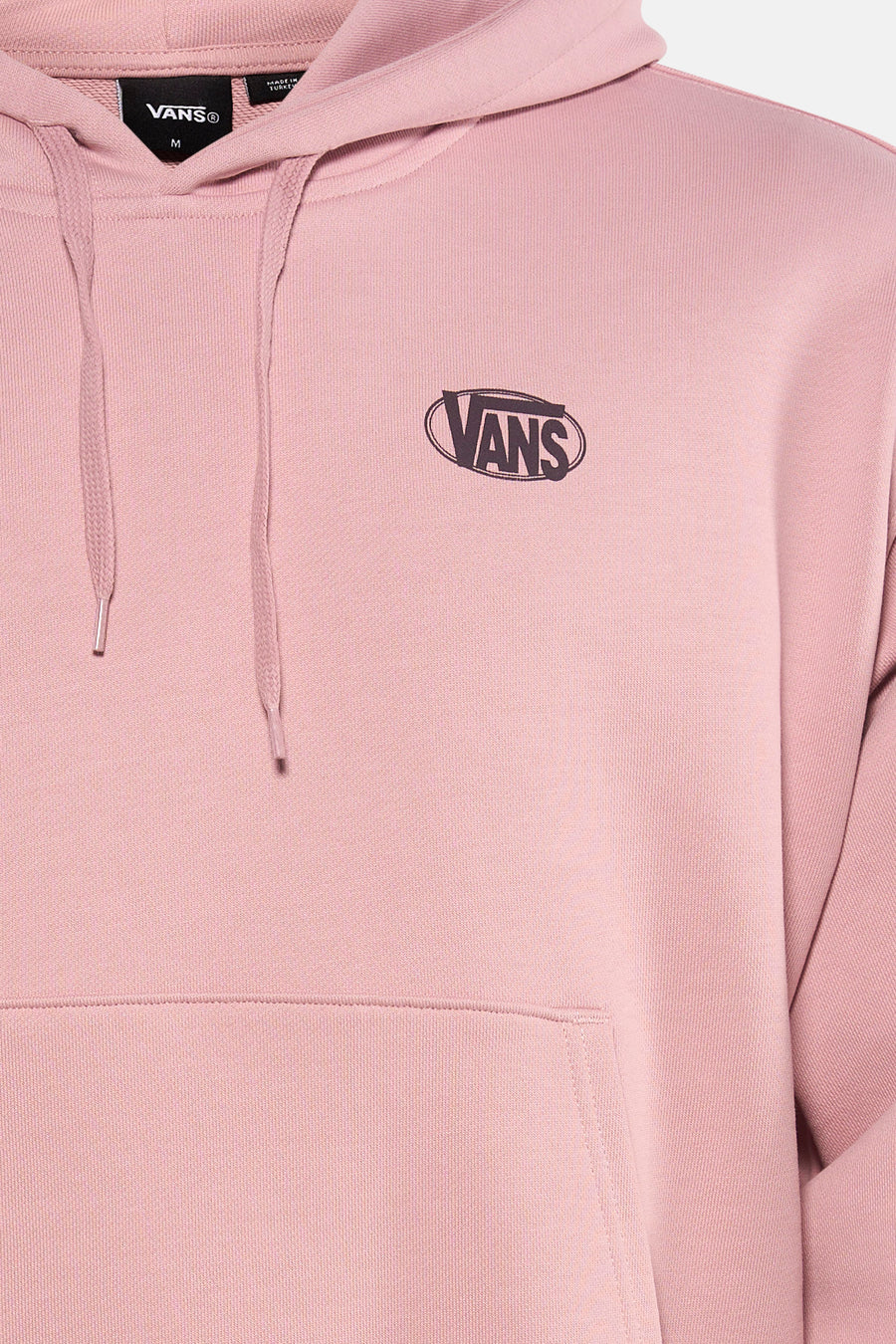 Roze sweater met kap van VANS "OFF THE WALL", met logo op de borst en een buidelzak.