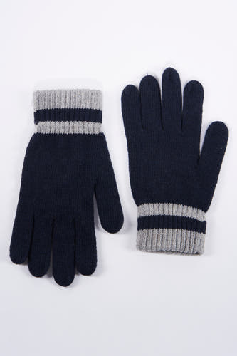 Blauwe handschoenen van Access®, met grijze strepen bij de pols, op een witte achtergrond.
