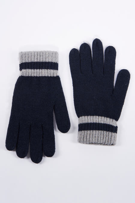Blauwe handschoenen van Access®, met grijze strepen bij de pols, op een witte achtergrond.
