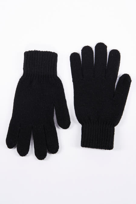 Zwarte handschoenen van Access®, gebreid met fijne textuur, platliggend op een witte achtergrond.