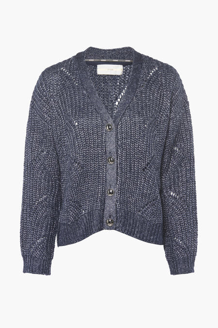 Gilet en maille bleu de Guess avec texture ouverte, col en V et boutons argentés.