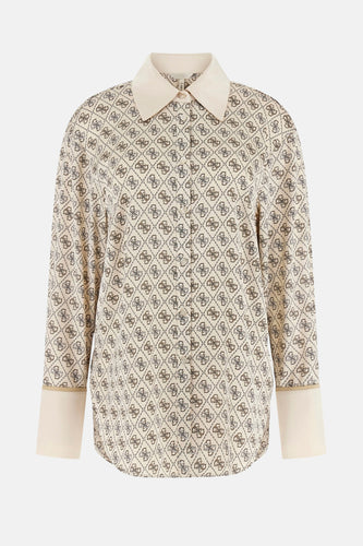 Beige blouse met lange mouwen en patroon.