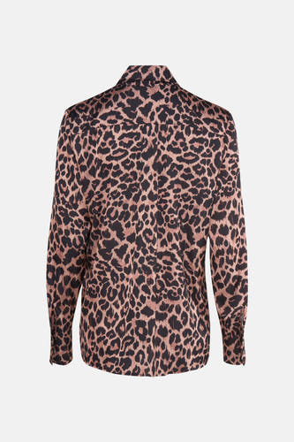 Bruine blouse met lange mouwen van Guess®, met een luipaardprint over het hele oppervlak.
