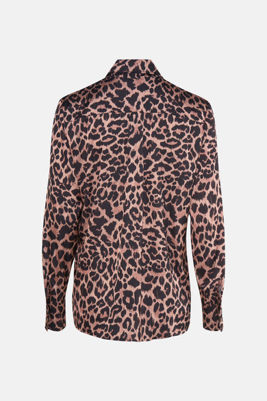Bruine blouse met lange mouwen van Guess®, met een luipaardprint over het hele oppervlak.
