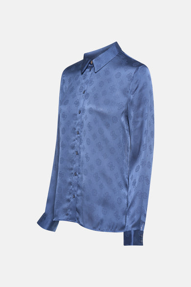 Blauwe blouse met lange mouwen van Guess, met een subtiel patroon.