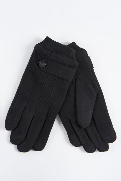 Zwarte handschoenen van Access® met ribgebreide manchetten en een sierlijke knoopdetail.