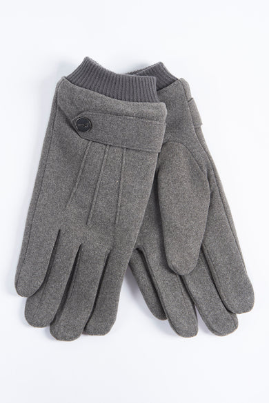 Grijze handschoenen van Access®, met ribgebreide boord en een decoratieve knoop.
